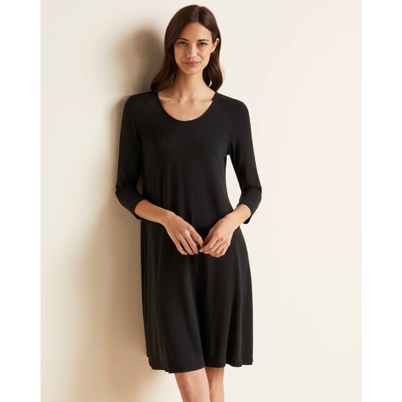 Garnet Hill Seamed Knit Trapeze Dress Black Tencel Casual‎ 3/4 Sleeve Size S NWT - Picture 1 of 7